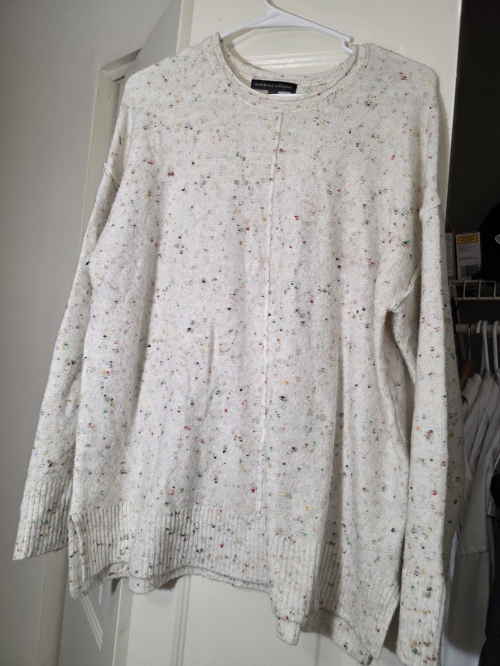 Adrienne Vittadini Cream Speckled Crewneck Sweater